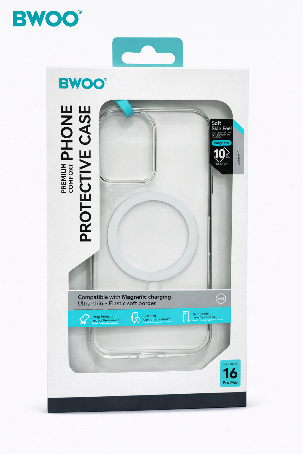 Coque de protection intégrale BWOO pour iPhone 16 Pro Max Transparent