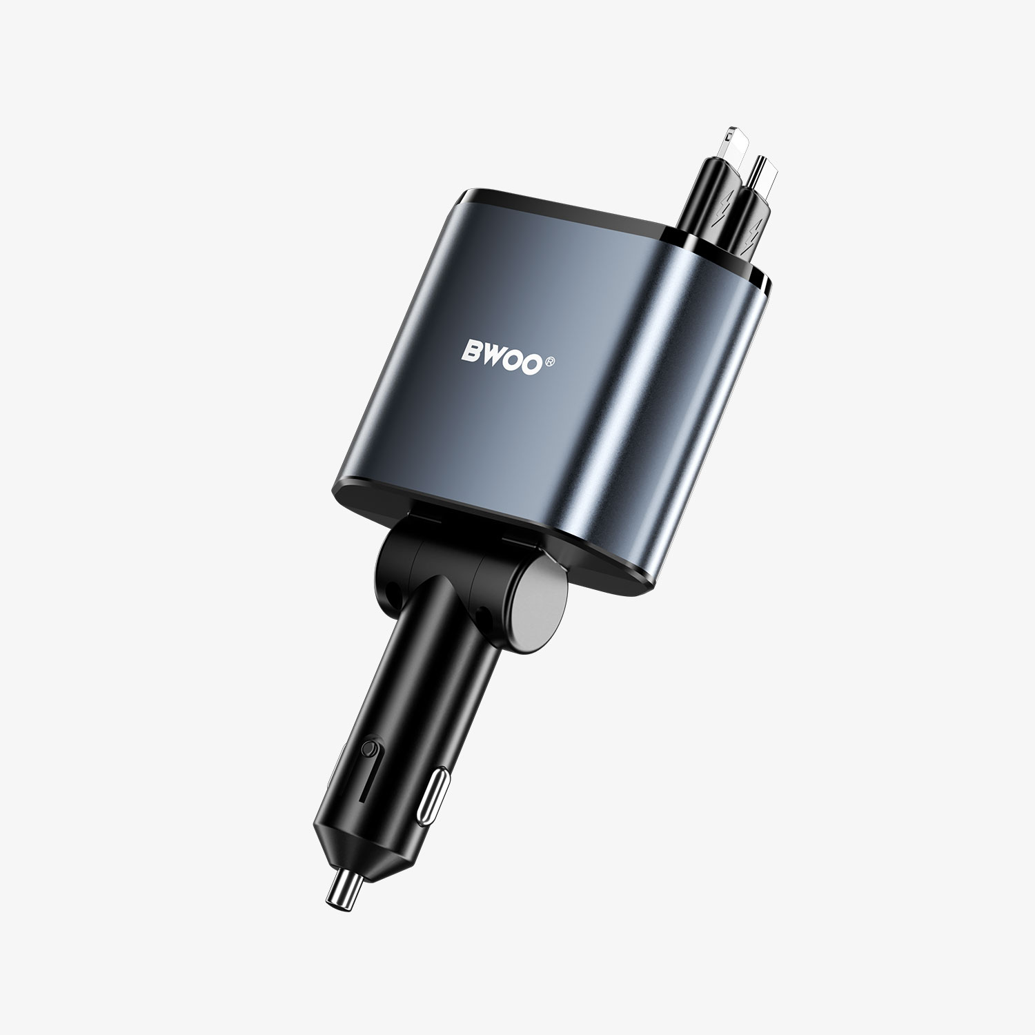 BO-CC108  Chargeur de voiture 120 W 4 en 1 avec 2 câbles rétractables